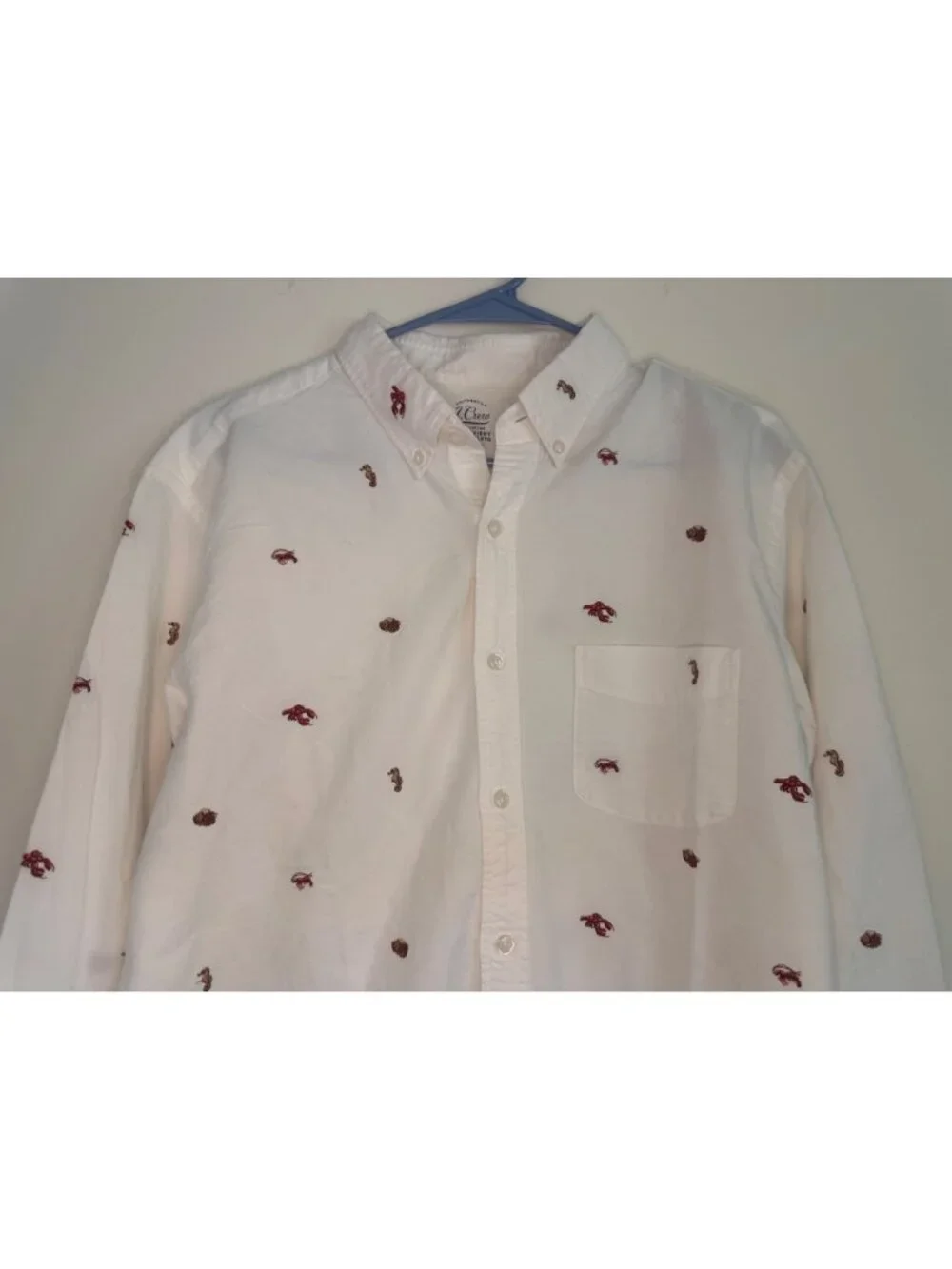 J.Crew Oxford Lobster Embroidered Button Down Shirt Mens Large White Preppy